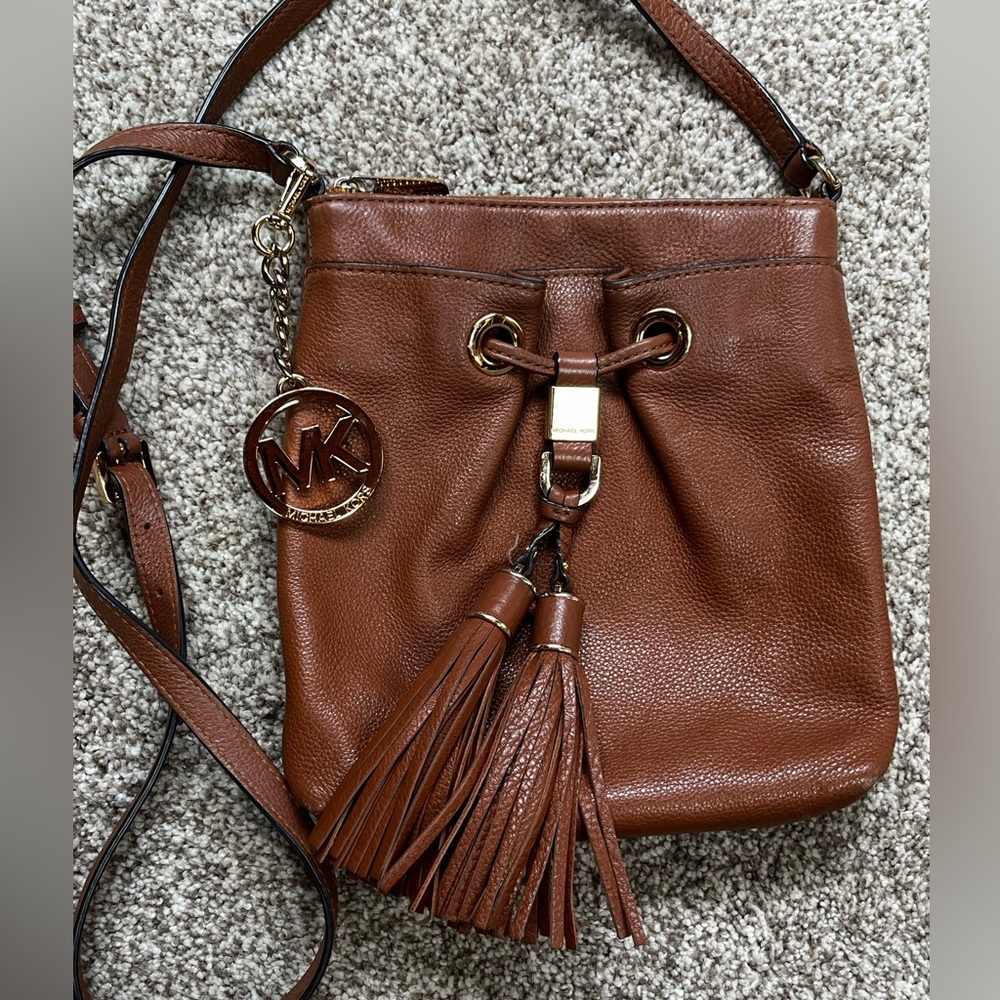 Michael Kors Crossbody Brown Braided Leather purse with Tassles
